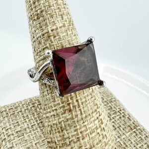 Vintage Square Purple Rhinestone Statement Ring Regency Glam Art Deco Retro